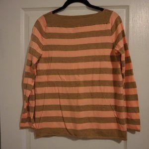 PRE-OWNED Womens Sweater GAP brown pink striped wool blend boatneck tunic XSmall